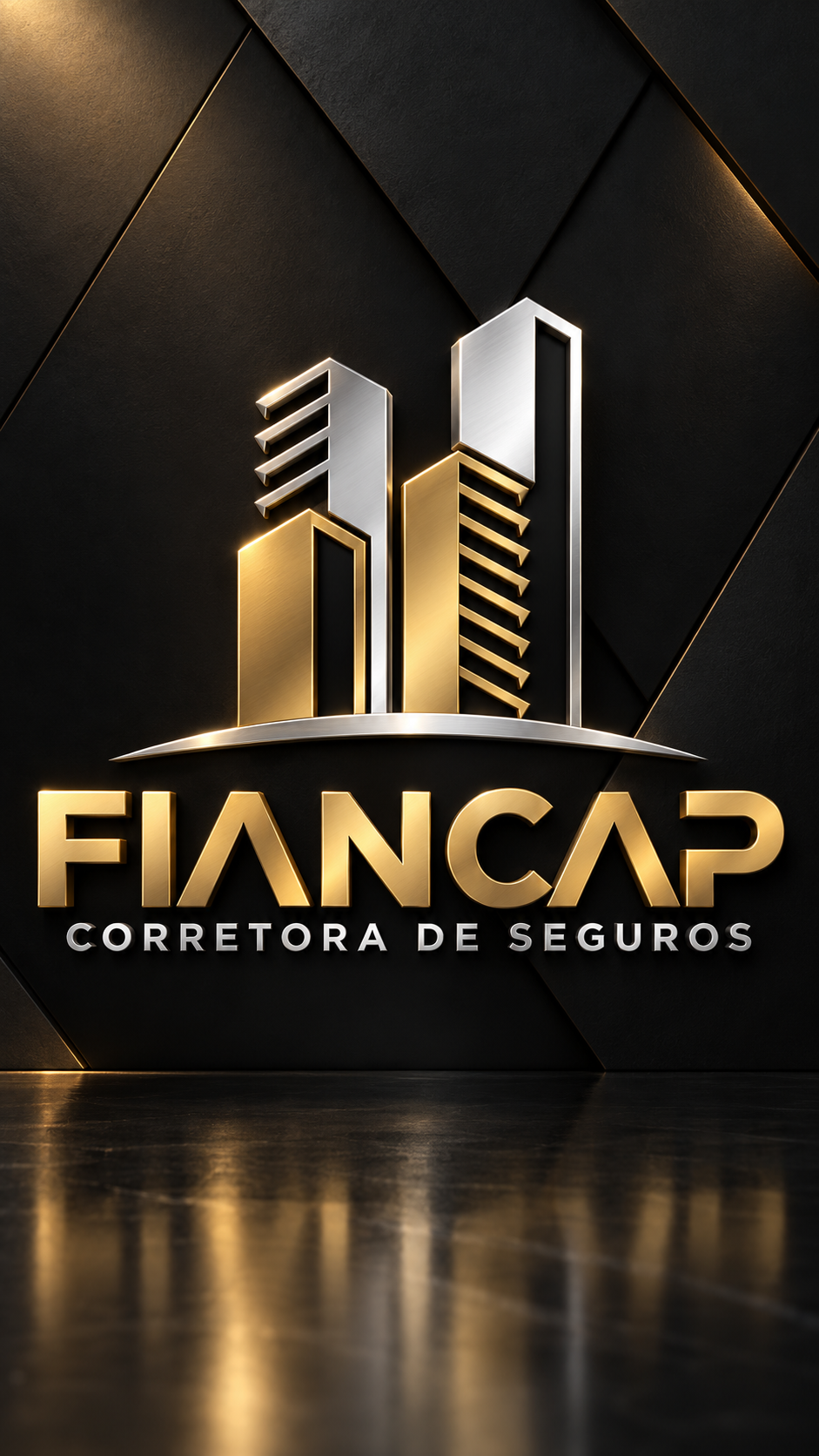 Arte 3D da marca Fiancap Corretora de Seguros em dourado e prata
